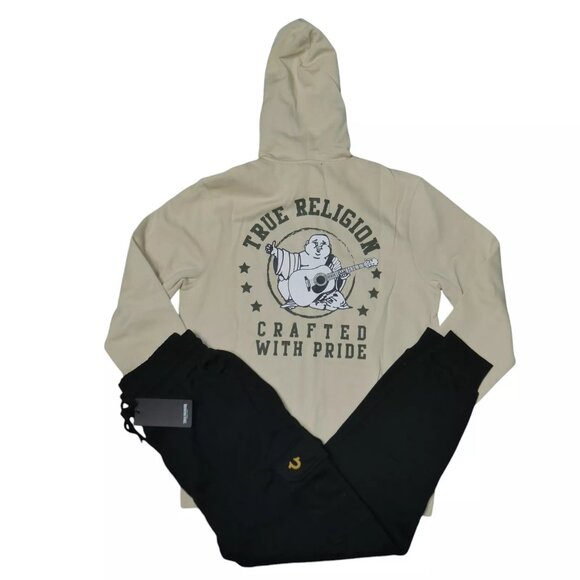 True Religion Men's Fleece Sweatsuit 2 Piece Tracksuit Matching Hoodie Joggers - Picture 1 of 8